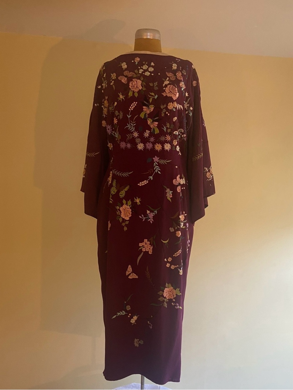 Floral Embroidered Burgundy Dress